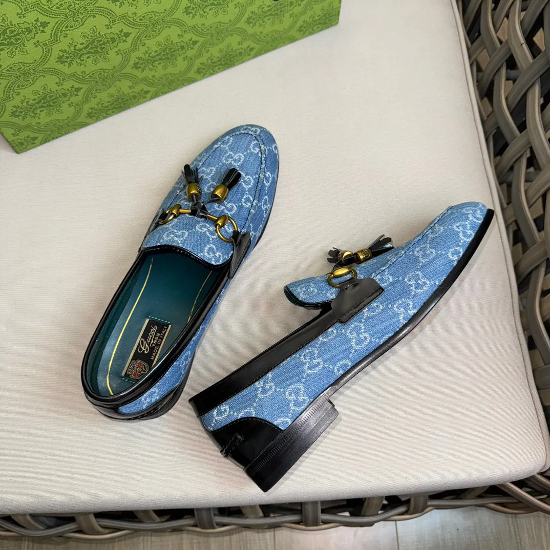 Men's shoes 💰900 Gucci～High-end genuine leather outsole men's casual leather shoes｜The upper is made of imported original presbyopic canvas fabric with top layer cowhide material｜Classic horsebit decoration｜Genuine leather handmade tassel embellishment｜Low-key luxury temperament｜Comfortable foot feeling｜Imported genuine leather outsole｜First layer cowhide inner padding｜Fine details Size: 39-44 (customized at 45.46)